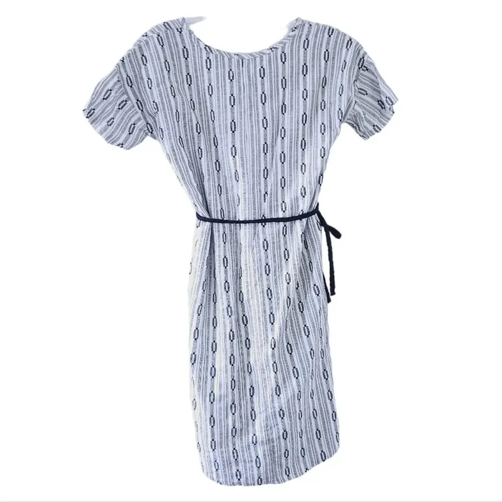 Old Navy Girls Dress Large 10-12 White Black Abstract Geometric Tie Waist Cotton